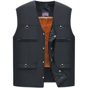 Men's vest Middle -aged and elderly men plus cotton plus velvet horses, spring and autumn, thickened vest casual vest vest, cotton cotton
