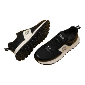 
2026 Spring New Style Comfortable Leather Mesh Splicing Men's Shoes Genuine Leather Fashion Casual Shoes Lightweight Thick-soled Popular Little Black Shoes