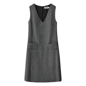 Pocket dress in autumn and winter new wool woolen woolen woolen high waist is thin and versatile vest skirt, vest skirt bottom skirt