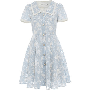 Xianluo summer new doll collar floral dress female temperament, waist, thin A -line high waist skirt
