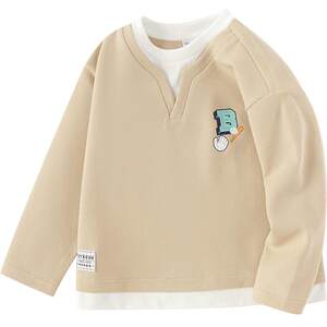 
Balabala children's clothing children's long-sleeved T-shirt boys spring fake two-piece waffle letter print pullover top