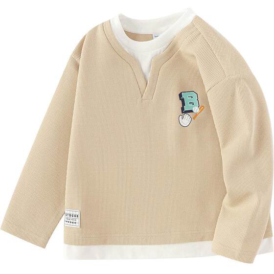 
Balabala children's clothing children's long-sleeved T-shirt boys spring fake two-piece waffle letter print pullover top