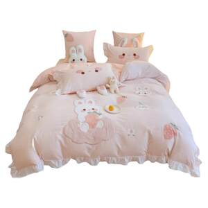 
Strawberry rabbit cartoon wash cotton four-piece set cotton pure cotton children three-piece set cute girl bedding