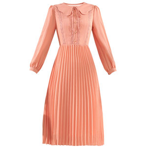 
Unwind orange doll collar dress for women in autumn 2025 autumn new women's clothing temperament high waist slim long-sleeved skirt