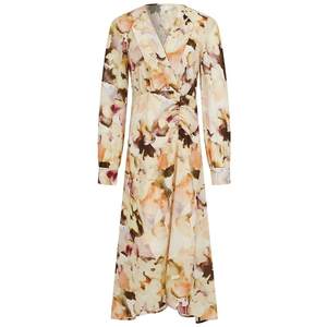 
Mandes's ink and ink print dress 2025 autumn new retro high-waisted slim long-sleeved V-neck tea break skirt