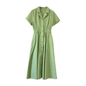 
Fortunately, the taste of green tea petite 150 French shirt collar papaya green dress Hepburn waist first love skirt