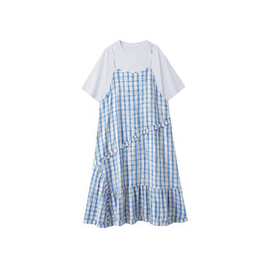 
Maternity dress suit summer thin 2026 new Korean version sweet blue plaid suspender skirt two-piece set for women