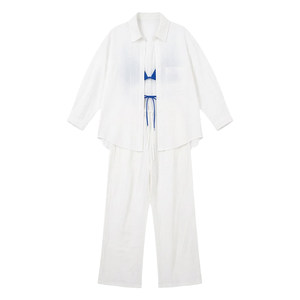 
White high-end trousers, long-sleeved blouse, sun protection shirt, pants suit, bikini, vacation, sexy hot spring swimsuit for women