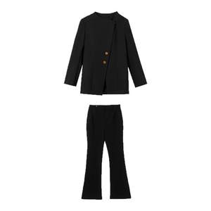 
Langzi pure wool black spring 2025 new high-quality temperament design slim short jacket/trousers for women