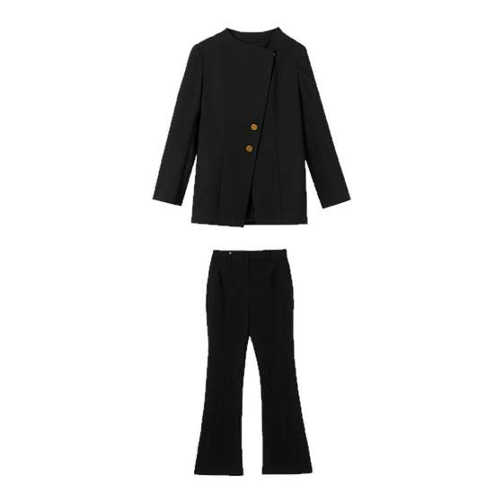 
Langzi pure wool black spring 2025 new high-quality temperament design slim short jacket/trousers for women