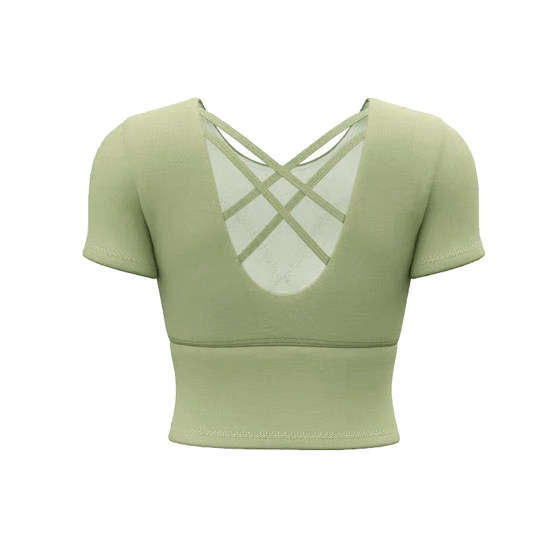 
Yoga clothes for women 2026 new style running short-sleeved sports tops with chest pads Pilates training fitness back suit