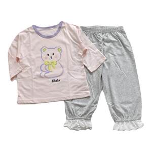
Yilala Girls Summer Glacier Cotton Seven-Cross Sleeve Home Clothing Set Baby Girl Pure Cotton Thin Air Conditioning Suit Pajamas