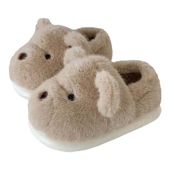 Thin strips of cute bear couple casual furry shoes