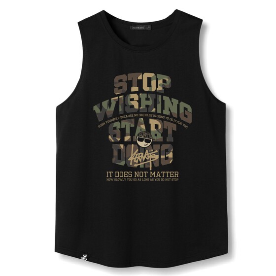 
KERWATS student camouflage English trendy brand printed sleeveless T-shirt pure cotton 200*0.5kg loose summer men's vest