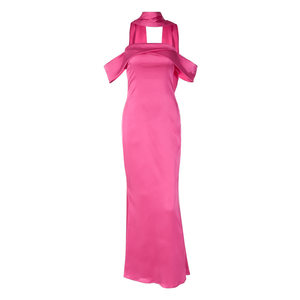 
Transitional sexy ZONE temperament satin one-shoulder dress strapless long skirt off-shoulder party light dress
