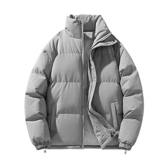 
Solid color stand-up collar outdoor cold-proof youth autumn and winter couple style bread coat windproof and cold-proof thick loose cotton coat for men