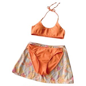 
Swimsuit for women, split skirt, striped long-sleeved cover-up, belly-covering slimming bikini four-piece set, conservative and beautiful holiday style