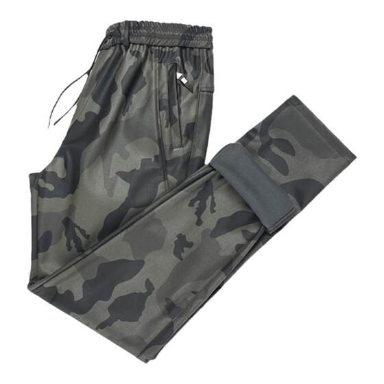 Camouflage leather pants men's slim stretch windproof small foot motorcycle plus velvet thickened autumn and winter riding motorcycle leather pants youth