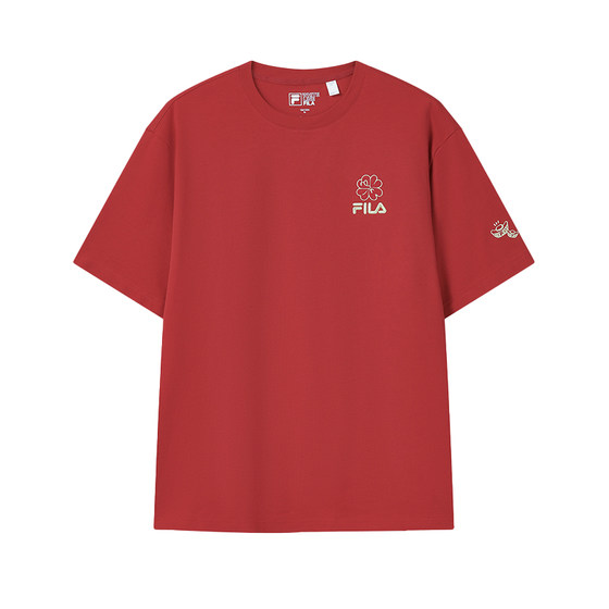 
Take off immediately FILA Fila couple knitted short-sleeved T-shirt 2026 spring new casual top Begonia flower for men and women