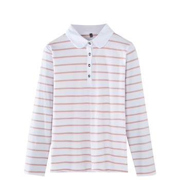 Striped spring and autumn new POLO shirt pure cotton has a T -shirt
