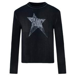 Teamgeek 2023FW retro water washing, old star printing long -sleeved bottom knitwear slim sweater female
