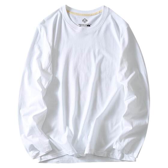 
100 wash pure cotton, spring and summer men's skin-friendly breathable solid color comfortable and casual round neck bottomed long sleeve T-shirt for men's T-trend