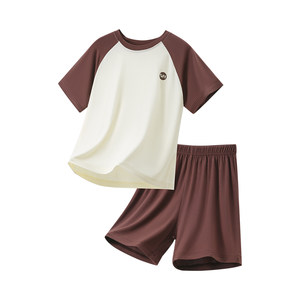 
Children's short-sleeved suits, boys' modal pajamas, girls' air-conditioning suits, medium and large children's ice silk sweatpants