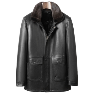 In winter, Haining Minks Inner Bald Port, Men's Men's Medium Mine Purbal Coat Termine Leather Leather Clothing Yanskin Coat
