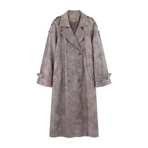 
DianThia brown coat long pu leather jacket for women high-end French style 2025 hot trench coat jacket