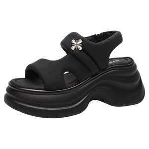 
Saturday summer summer high-heeled sandals for women with skirts new thick-soled heightening fashion sandals black Roman sandals