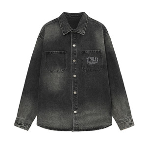 
BIPOLAR denim washed damaged long-sleeved shirt casual loose versatile top men's fashion brand street jacket women