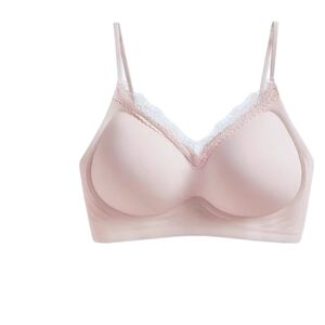 
Souffle gathering underwear women's one-piece markless small chest palm cup lace suspender bra fixed white