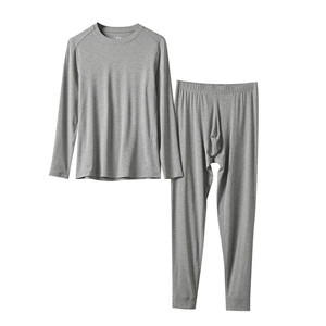 
10A Antibacterial Men's Light Warm Ribbed Autumn Clothes and Autumn Pants Set Round Neck Thermal Underwear Autumn and Winter Men's Clothing