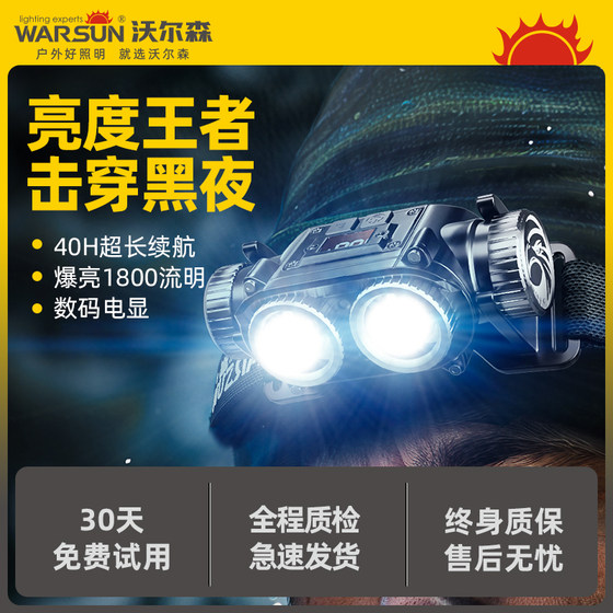 沃尔森鹰隼头灯头戴式强光充电超亮头戴式照明灯夜钓钓鱼专用灯