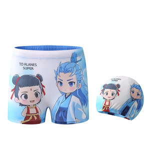 
Water Summer Blue Children's Swimsuit Boys 2025 New Nezha Children's Cartoon Box Swim Trunks Hot Spring Vacation Swimsuit