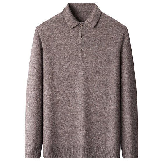 
Shanghai Chunzhu Cashmere Men's Winter POLO Shirt with Lapel Warm Middle-aged and Elderly Knitted Bottoming Shirt with Woolen Jacket Inside