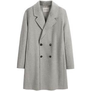 Peacebird men's suit collar jacket men's double-breasted velvet medium-length wool coat men