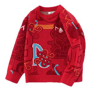 
[Same style in the mall] Balabala boys' sweater new style spring red pullover knit sweater national trend new year