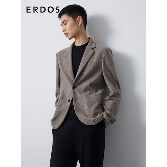 ERDOS 男装羊绒西服秋冬驼棕色平驳领厚款休闲西装外套