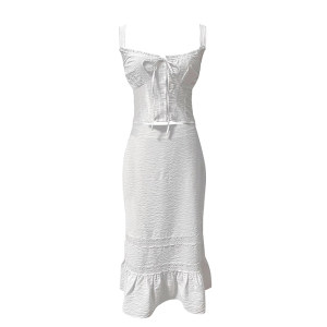 Oh it itch Julie set white French lace camisole vest A-line fishtail skirt