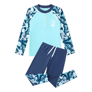 Children's swimsuits, boys split sun protection long sleeves, swimsuits, 2025 new style, medium and large children's swimsuits, boys' swimming trunks equipment