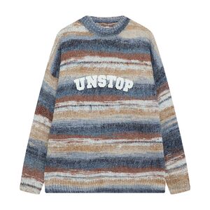 
MRNEARLY national trend color striped seahorse wool sweater American retro lazy couple sweater men winter