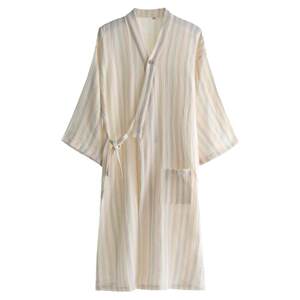 Rainbow bar kimono robe ladies in spring, autumn and summer, pure cotton gauze, thin sweaty steaming bathrobe home clothing pajamas
