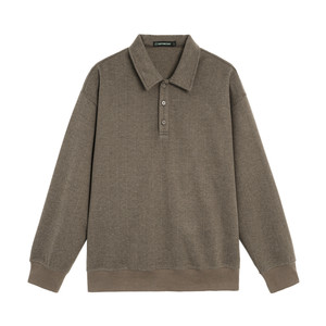 
bdpowerup heavy lapel polo shirt men's autumn simple top loose solid color old money style casual sweatshirt