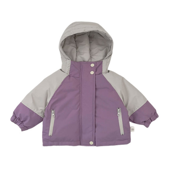 
Baby boy's winter down jacket suit, boy's fashionable color matching thickened hooded coat, baby's velvet warm pants