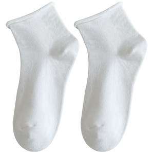 卷边袜子女款纯棉无骨袜秋冬季2026新款短筒黑色短袜白色配小皮鞋