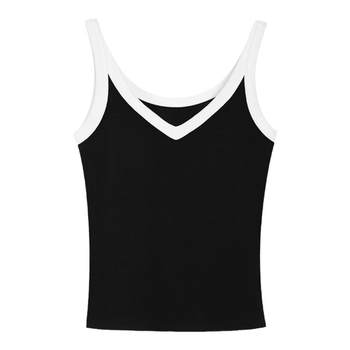 Bringing chest pad V -neck camisole outside wearing short top women
