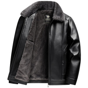 
Woodpecker middle-aged and elderly men's leather jacket with velvet thickened winter fur integrated daddy's leather jacket