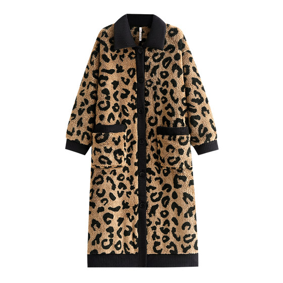 
Yuenei nightgown women's pajamas autumn and winter flannel thickened plus velvet warm coral velvet long leopard print cardigan