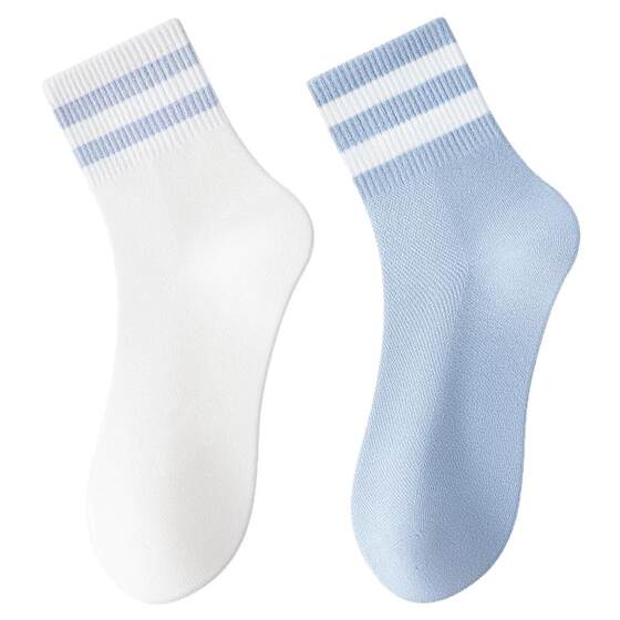 
Youth socks men's cotton socks summer thin anti-odor sweat-absorbent men's students big children boys white striped sports